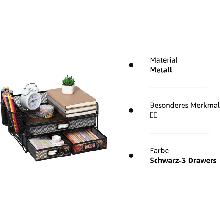 Настільний органайзер на 3 лотки з висувним ящиком, сітчастий органайзер для канцелярського столу Органайзер для документів Лоток для листів для офісу Дім (2 тримачі для ручок) Чорний-3 шухляди