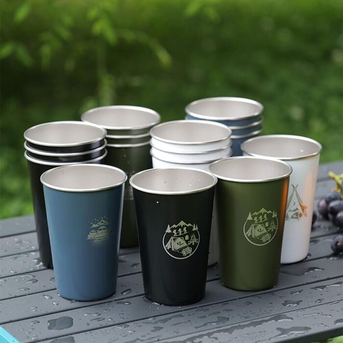 Набір із 4 кавових чашок об&39ємом 350 мл з нержавіючої сталі 304 для кемпінгу на відкритому повітрі з силіконовим чохлом та сумкою для зберігання