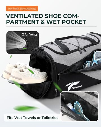 Спортивна сумка-рюкзак Tolaccea для чоловіків та жінок, велика розширювана спортивна сумка об&39ємом 45-63 л з відділенням для взуття, відділенням для вологих речей, відділенням для ноутбука, дорожня сумка, сумка для тренувань для спортзалу, подорожей, пл