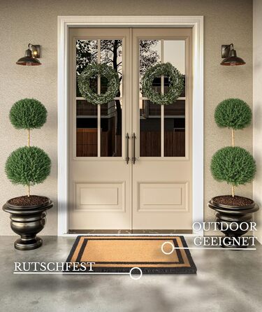 Килимок для дверей Villeroy & Boch 1856 Coconut для внутрішнього та захищеного зовнішнього використання - нековзний брудозатримуючий килимок, натуральний кокосовий килимок з рамкою, стійкий до атмосферних впливів для коридору, тераси, вхідної зони - 50x80