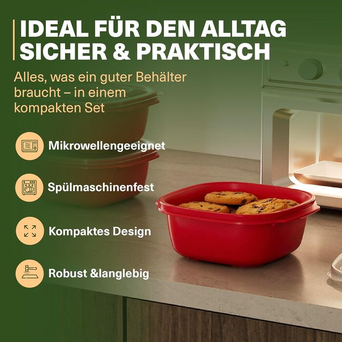 Контейнери для мікрохвильової печі Heat&39n Go, набір з 5 шт. , 2,2 л, квадратні контейнери для приготування їжі з кришками та отворами для пари, штабелюються, можна мити в посудомийній машині, для обідів у офісі та в дорозі, червоні, 5 x 2200 мл