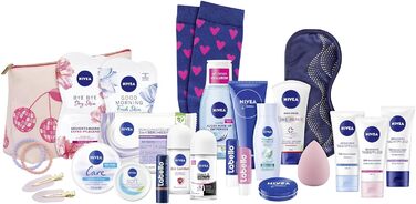 Різдвяний календар NIVEA 2025 24 дверцята з приємними сюрпризами, різдвяний календар із засобами догляду, набір засобів догляду на період Різдва, продукти NIVEA та Labello