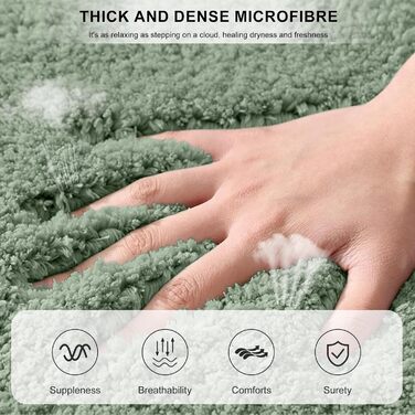 Набір із 3 нековзних килимків для ванної, мякі, водопоглинаючі, волохаті килимки для ванної з мікрофібри з високим ворсом, килимки для ванни, душу та ванної кімнати, які можна прати в пральній машині (зелені) 80 x 50 см (прямокутні)