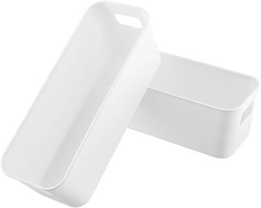 Набір з 12 вузьких білих пластикових коробок для зберігання, пластикових кошиків для зберігання з ручками, пластикових коробок-органайзерів для кухонних шаф, білих коробок для зберігання на кухню, ванну кімнату, косметику, офіс