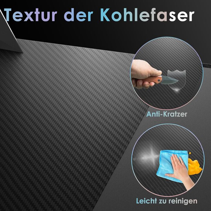 Ігровий стіл 160 x 60 см, ігровий стіл, комп&39ютерний стіл у формі літери А з RGB-світлодіодним підсвічуванням, карбонова поверхня, ергономічний кутовий стіл з підставкою для чашок та гачком для навушників, 160 x 60 см