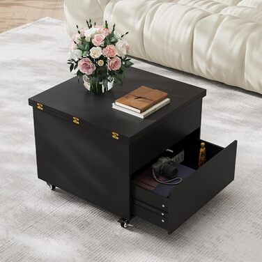 Журнальний столик VOWNER з регульованою висотою, багатофункціональний журнальний столик 3-в-1, який можна перетворити на стіл для вітальні/обідньої кімнати, журнальний столик із прихованим місцем для зберігання, 120Д x 60Ш x 68В см (чорний)