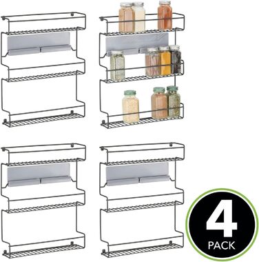 Набір кухонних полиць mDesign із 4 предметів Самоклеюча настінна підставка для спецій з 3 ярусами Ідеально підходить як підставка для спецій на кухні та в коморі Матово-чорна