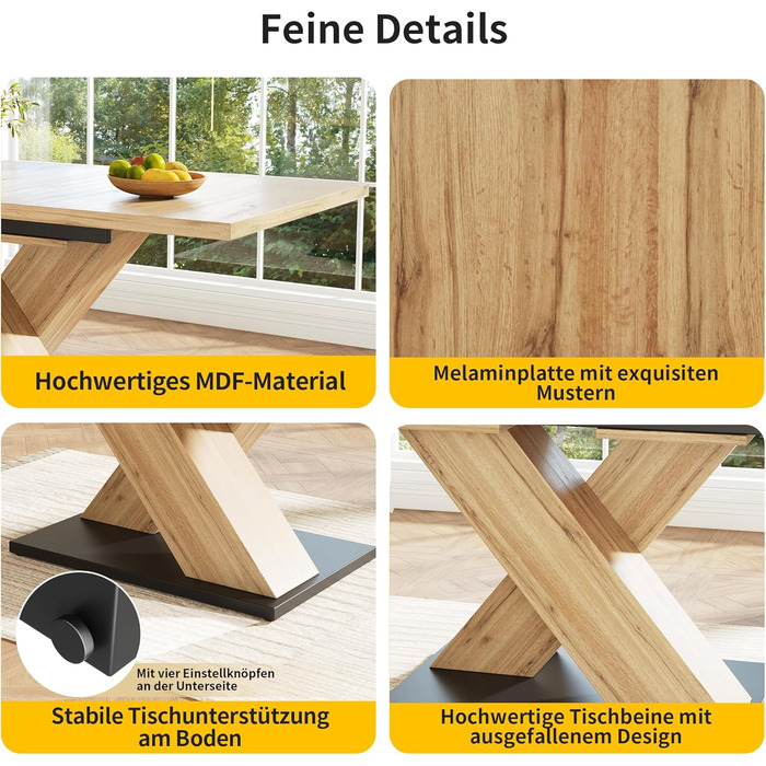 Розсувний дерев&39яний обідній стіл, кухонний стіл 120/160x80x75см, розсувний обідній стіл на 4-6 осіб, опора з алюмінієвого сплаву, розсувний обідній стіл (квадратний, дерево A) Деревина A квадратна