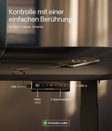 Робочий стіл з електричним регулюванням висоти 160x80 см - Стабільний робочий стіл з електричним регулюванням висоти з сенсорним е