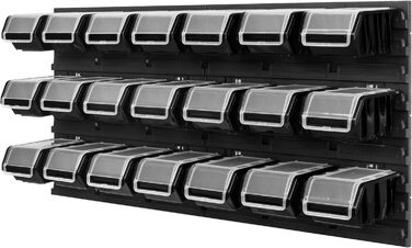 Система зберігання в майстерні 78 x 39 см 21 коробка Настінна полиця зі штабелюваними коробками - Надзвичайно міцні стінові панелі, стійка для інструментів, полиця для зберігання в гаражі (Чорна)