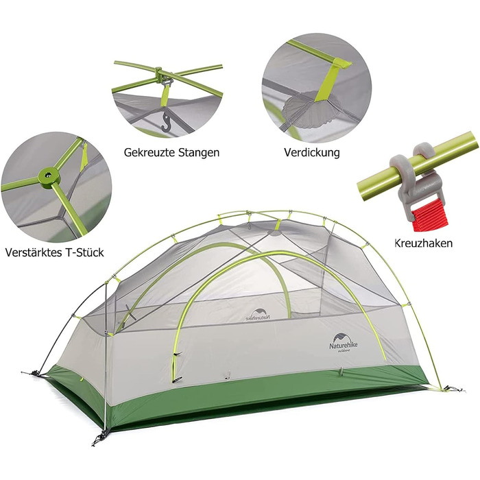 Намет для походів Naturehike Star Trails EXT, надлегкий кемпінговий намет на 1 особу, водонепроникний намет для пригод на свіжому повітрі, компактний дизайн із сумісністю з автомобілем, 20D Bud Green