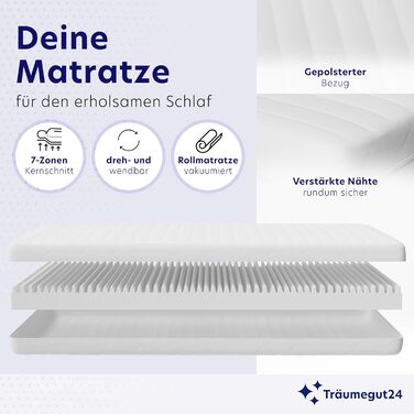 Матрац Trumegut24 AquaFlex 7-зонний 90x200 см H2&H3 Ергономічний матрац з холодної піни Гіпоалергенний та антибактеріальний Знімний та пральний чохол Oeko-TEX (12 см, 90 x 200 см) 90 x 200 см 12 см