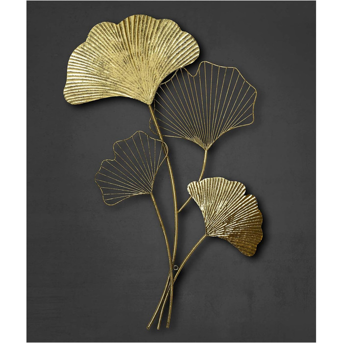 Настінне оздоблення ZEYA металеве гінгко, 46 х 75 см, 3D-декор золото, настінне оздоблення листя гінгко, прикраса вітальні, приваб