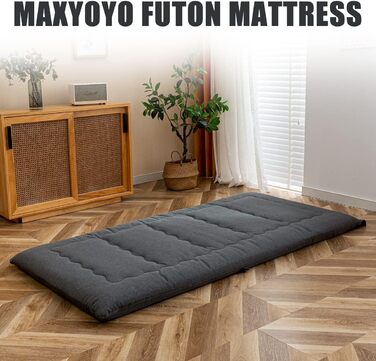 Портативний складаний матрац-футон MAXYOYO, гіпоалергенна тканина та матрац з ефектом пам&39яті з ручкою та блискавкою для гостьових караванів, критий кемпінг (вугільний, 90x190 см) темно-сірий 90 x 190 см