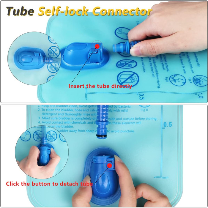 Гідратаційний рюкзак, 20 л / 2 л камера, Водонепроникний, Нейлон/Пластик, Чорний матовий