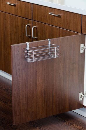 Підвісний кошик WENKO Slim, органайзер для підвішування на дверцятах шаф або шухлядах, металевий кошик, 24 x 11,5 x 10 см, хромований хромований/чорний тонкий