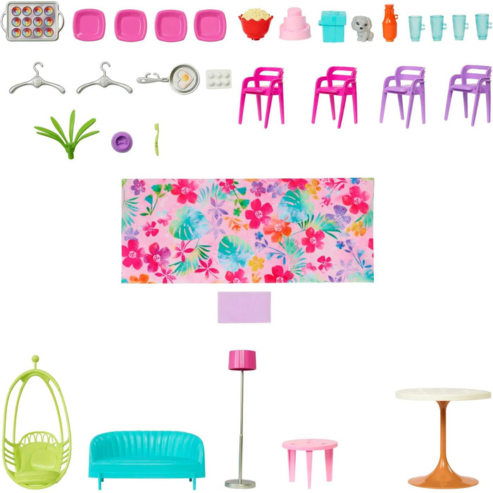 Будиночок для відпочинку Барбі (116 x 77,9 см), 6 ігрових зон, повністю мебльована аксесуарами, меблями та ліфтом, складається та зберігається, лялька, подарунок для дітей віком від 3 років, HCD50