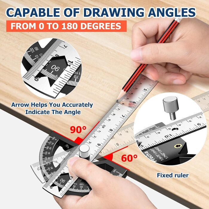 Транспортир, кут зупинки Preciva Універсальний комбінований кутник з упором лінійки для точної розмітки та креслення з багатокутною упорною лінійкою Protractor Високоякісний професійний вимірювальний інструмент