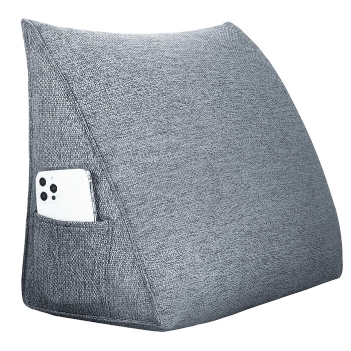 Ортопедична клиноподібна подушка - Ергономічна спинна подушка для ліжка та дивана зі знімним чохлом, ідеально підходить як подушка для читання та спинка (темно-сіра, 45x20x35 см)