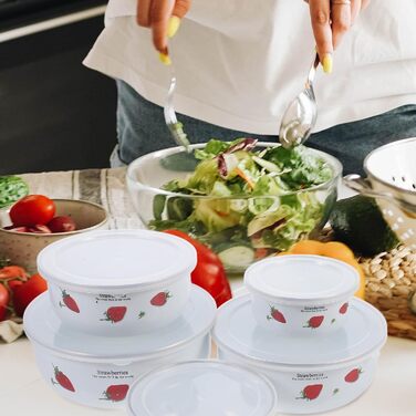 Набір емальованих мисок HOMSFOU з 5 предметів з кришками, мисками для зберігання продуктів та салатницями, 10-18 см, штабелюється, гладка поверхня, універсальний для пасти, супу, фруктів та рису, щоденне використання
