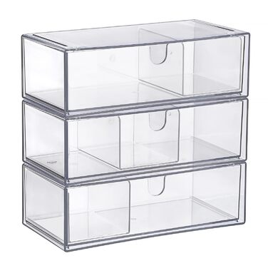 Акрилова коробка для зберігання з 3 шухляд, штабелюваний органайзер для косметики, прозора шухляда зі знімними роздільниками для ювелірних виробів, товарів для здоров&39я, кавових капсул, канцелярського приладдя
