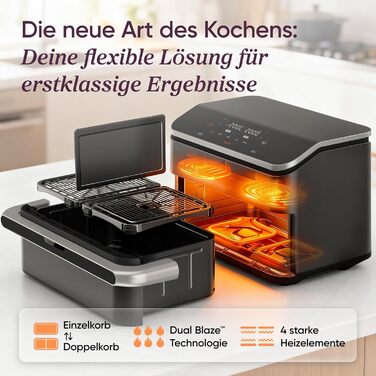 Аерофритюрниця Cosori Dual Blaze Twinfry, гнучкі камери, 10 л, Flex-кошик, матовий чорний