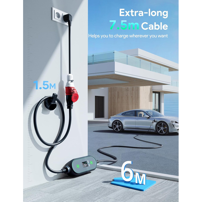 КВт, зарядний кабель для зарядного пристрою для електромобілів тип 2, зарядний кабель CEE 16A до типу 2, зарядний пристрій 7.5M 11