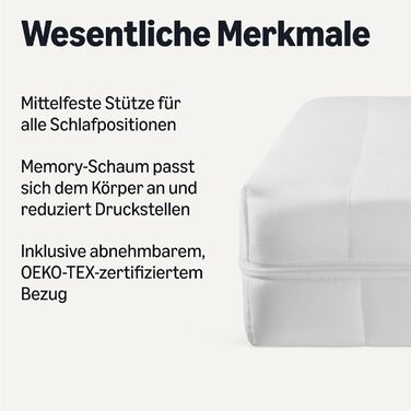 Матрац Storeo Basics Comfort Foam, H3, середньої жорсткості, сертифікований Oeko-Tex, чохол, який можна прати, висота 13 см, розмір 90 см x 200 см (90 Ш x 200 Д x 13 В см)