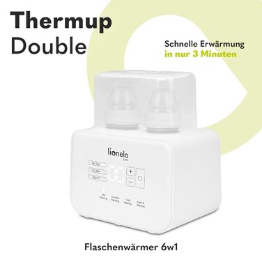 Подвійний підігрівач пляшок LIONELO THERMUP, підігрів 2 пляшок одночасно, підігрів молока за 3-5 хвилин, 6 режимів роботи, функція