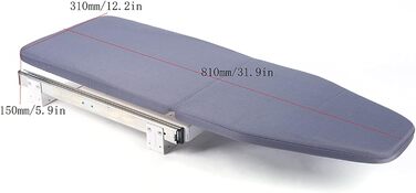 Складана прасувальна дошка, розсувна на 180 прасувальна дошка 80 см, компактна настінна шафа, що економить місце, зі знімним тканинним чохлом, сіра