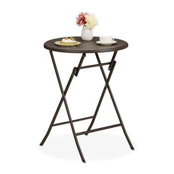 Садовий стіл Relaxdays під ротанг, круглий, ВxГ 75 x 60 см, коричневий Балконний стіл, вуличний стіл, пластик та метал