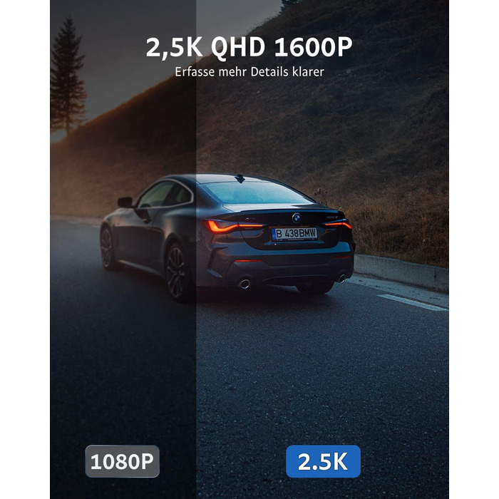 Відеореєстратор автомобільний передній, 2.5K 1600P WiFi автомобільна камера 170 ширококутна міні передня камера для автомобілів, W