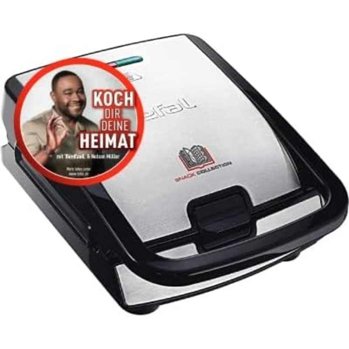 Набір Tefal Snack Collection з 4 шт. SW854D Комбінований пристрій Включає 4 набори пластин з антипригарним покриттям Можна мити в посудомийній машині Паніні, вафлі, сендвічі, солодкі тістечка 700 Вт Чорний/Нержавіюча сталь