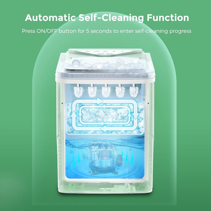 Машина для виробництва кубиків льоду Міні портативна, 15 кг / 24 год, компактна стільниця машини для виробництва кубиків льоду, 6-хвилинна швидка машина для морозива, самоочисний льодогенератор для дому, сріблястий, зелений