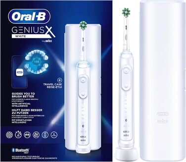 Електрична зубна щітка/електрична зубна щітка Oral-B Genius X, 6 режимів чищення зубів для догляду за зубами, додаток зі штучним інтелектом і Bluetooth, дорожній кейс, подарунок чоловікові/жінці, дизайн коричневий, білий