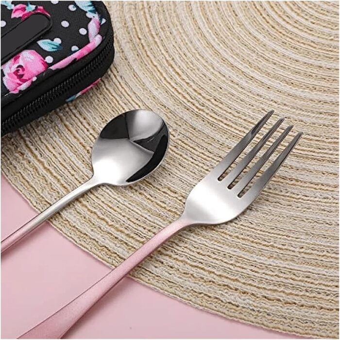 Універсальний набір дорожнього посуду багаторазові портативні столові прибори з футляром для обіду, кемпінгу, школи та пікніків (градієнтний світло-блакитний)