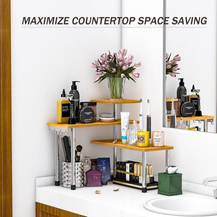 Кухонна полиця для спецій, кухонна полиця, кутова полиця на стільниці, дерев&39яний кухонний органайзер, зберігання спецій, не потребує свердління, з гачками