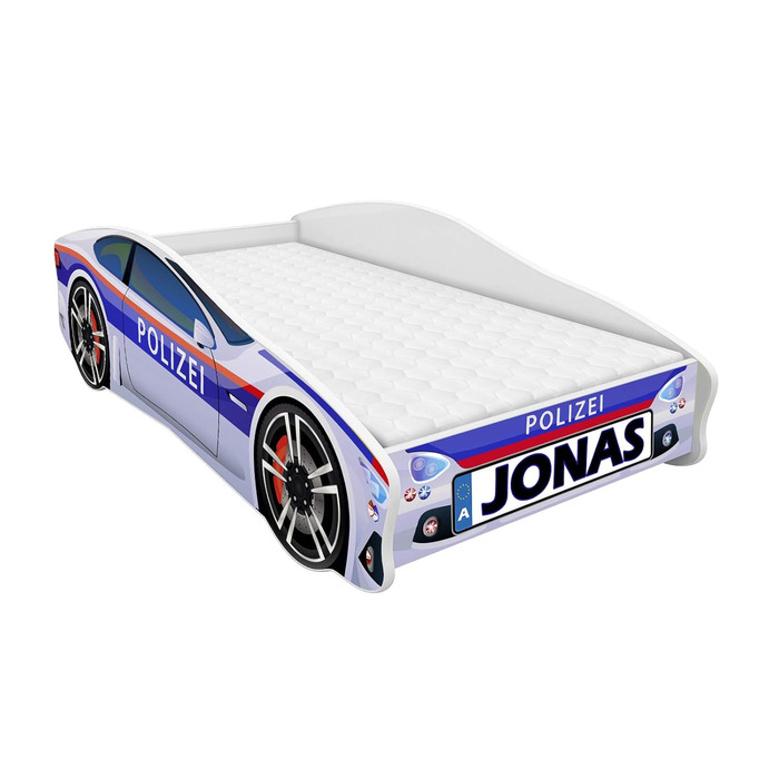 Дитяче ліжко-автомобіль ACMA, дизайн Police, із захистом від падіння, рейковою основою та матрацом (Police 3, 160x80 см ім&39я) 160x80 см ім&39я Police 3