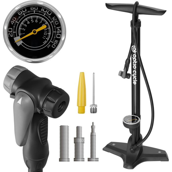 Велосипедний насос Optio Cycle, підлоговий, 61 см, 11 бар / 160 PSI, сталь/пластик, чорний