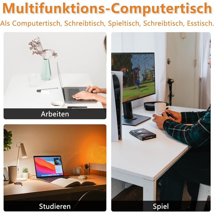 Комп&39ютерний стіл, письмовий стіл 120 x 74 x 60 см, стіл для ПК, офісний стіл в індустріальному стилі, металевий каркас (білий/білий) Білий/білий