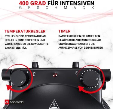 Електрична піч для піци Heidenfeld Наполі 1200 Вт - 400 C - Піч для піци - Дуже велике оглядове вікно - Виробник піци - Захист від перегріву - Камінь для піци - Піч (Наполі)
