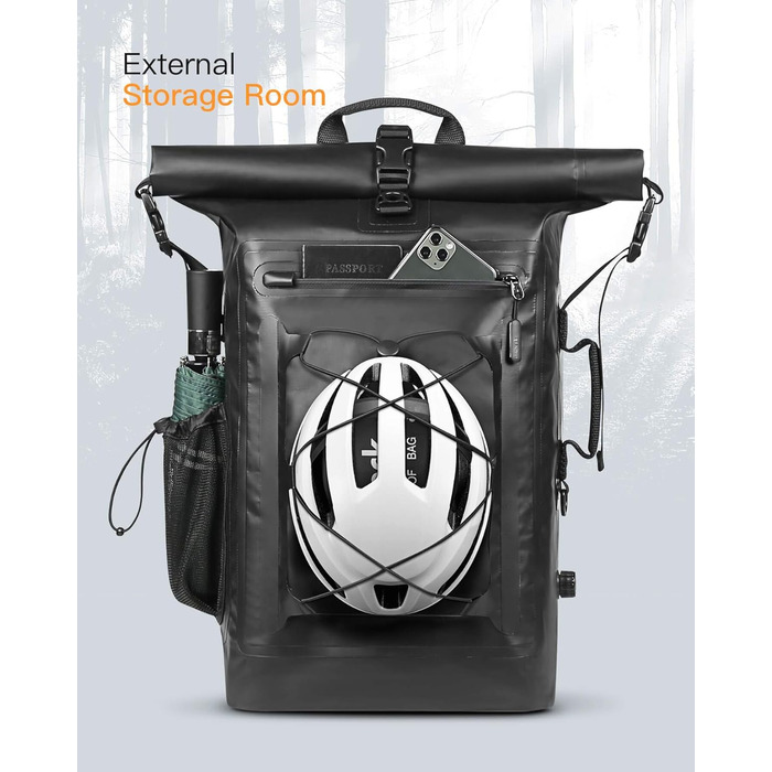 Рюкзак Inateck RollTop для чоловіків 30-35L водонепроникний багатофункціональний органайзер зі знімним плечовим ременем, випускним клапаном, водонепроникною блискавкою для їзди на велосипеді, походів на свіжому повітрі