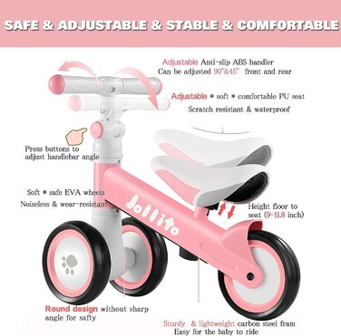 Регульований дитячий велосипед для малюків 12-24 місяців з 3 тихими колесами, без педалей велосипед-ходунки, іграшковий велосипед-