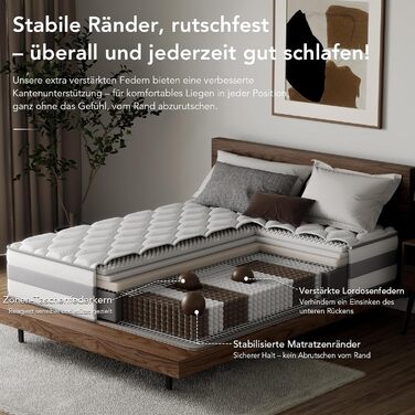 Матрац 180x200 см, висота 25 см, 7-зонний пружинний матрац кишенькової форми, ортопедичний пружинний матрац із шаром піни з ефектом пам&39яті, рівень жорсткості H3/H4, сертифікований Oeko-Tex та CertiPUR-US, 180x200x25 см