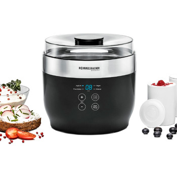 Йогуртниця ROMMELSBACHER JG 80 'Jona', у комплекті 4 керамічні порційні чашки по 125 мл, 2 скляні ємності XXL по 1,2 л, 4 попередн