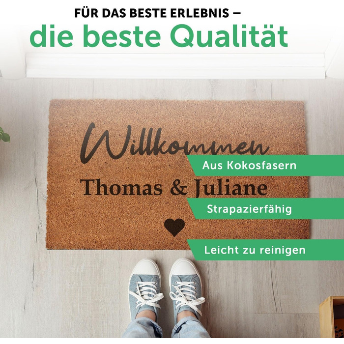 Персоналізований кокосовий килимок для вхідних дверей з гравіюванням та іменем вітальний килимок для вхідних дверей подарунок на новосілля, весільний подарунок, подарунок на переїзд