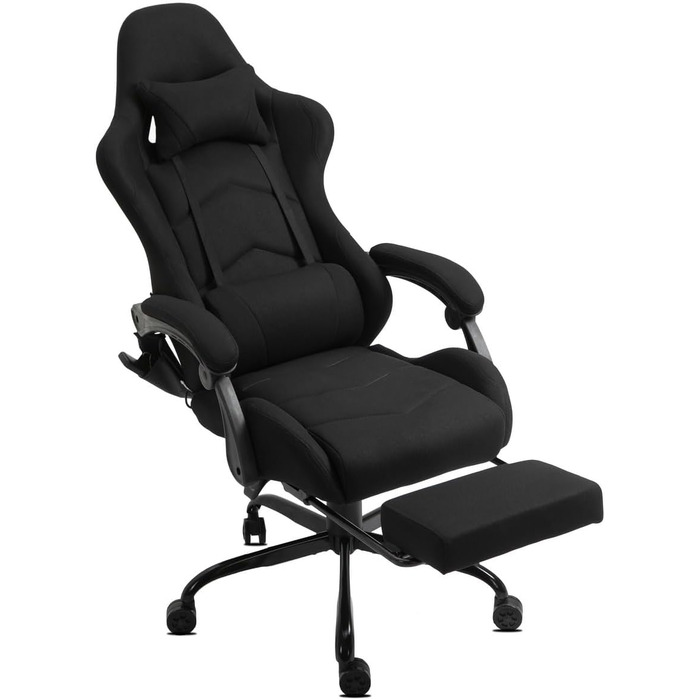Ігрове крісло Delman, гоночне крісло, офісне крісло, комп&39ютерне крісло, масажна функція з 6 точками вібрації, крісло для керівника, тканинне, ергономічна підставка для ніг, 1036 (чорне)