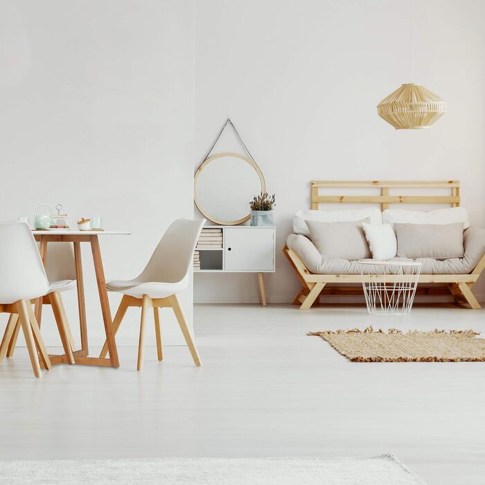 Круглий обідній стіл Relaxdays, на 2 персони, виготовлений з бамбука та МДФ, ВxГ 75x80 см Скандинавський, кухонний стіл, схрещені ніжки, білий/натуральний