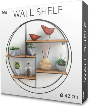 Настінна полиця Gadgy кругла - Настінна полиця з 4 полицями - Настінна полиця з дерева та звареного надтовстого металу - Оздобленн