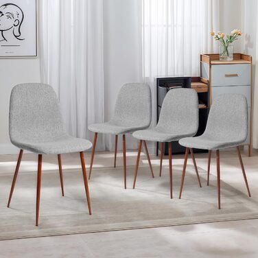 Набір із 4 обідніх стільців CangLong у ретро-стилі з м&39якою оббивкою для кухні та їдальні, сучасний тканинний обідній стілець з металевими ніжками, сірий
